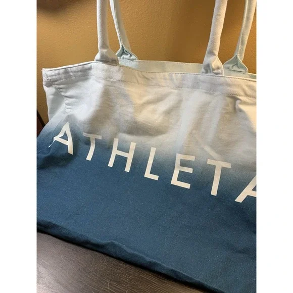 Athleta Tote Bag Gym‎ Blue Ombre Large Canvas Shopping Bag 18x13 Travel Open - Picture 2 of 12